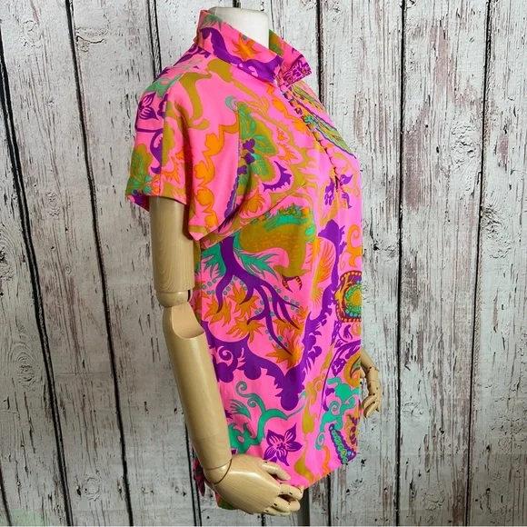 🎉HP🎉 Vintage Val Mode MOD Psychedelic Floral Blouse Shirt Top EUC Size SMALL - Picture 4 of 16